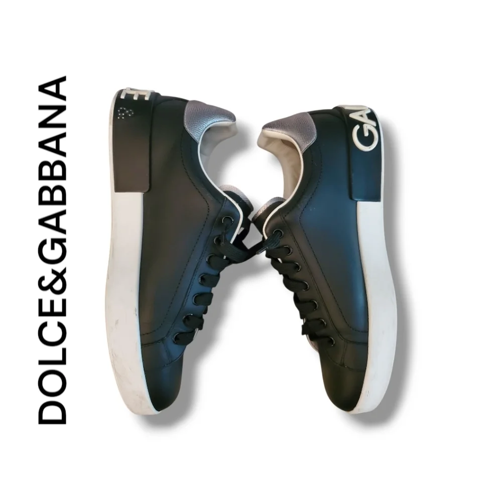 Authentic DOLCE & GABANNA Calfskin Nappa Portofino Black/Silver/White Sneakers